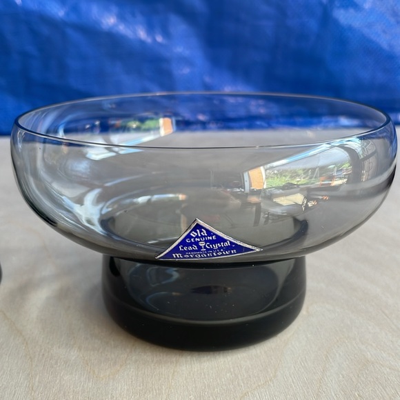 Mid Century Gray Smoke Glass Console Bowl and Taper Candle Holders Set, 1960s - Picture 2 of 7